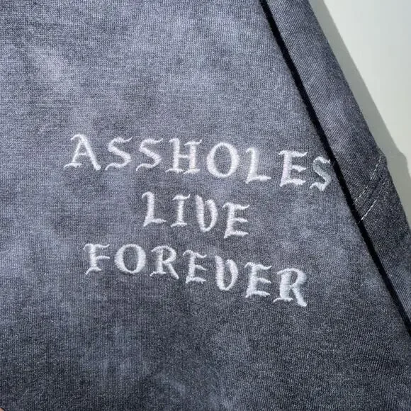 A$$holes Live Forever Gray Tie Dye Turtleneck Hoodie Unisex XL Embroidered - Picture 3 of 5